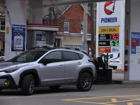 Diesel prices at a Pioneer gas station on Main Street and Gerrard Street East in Toronto.