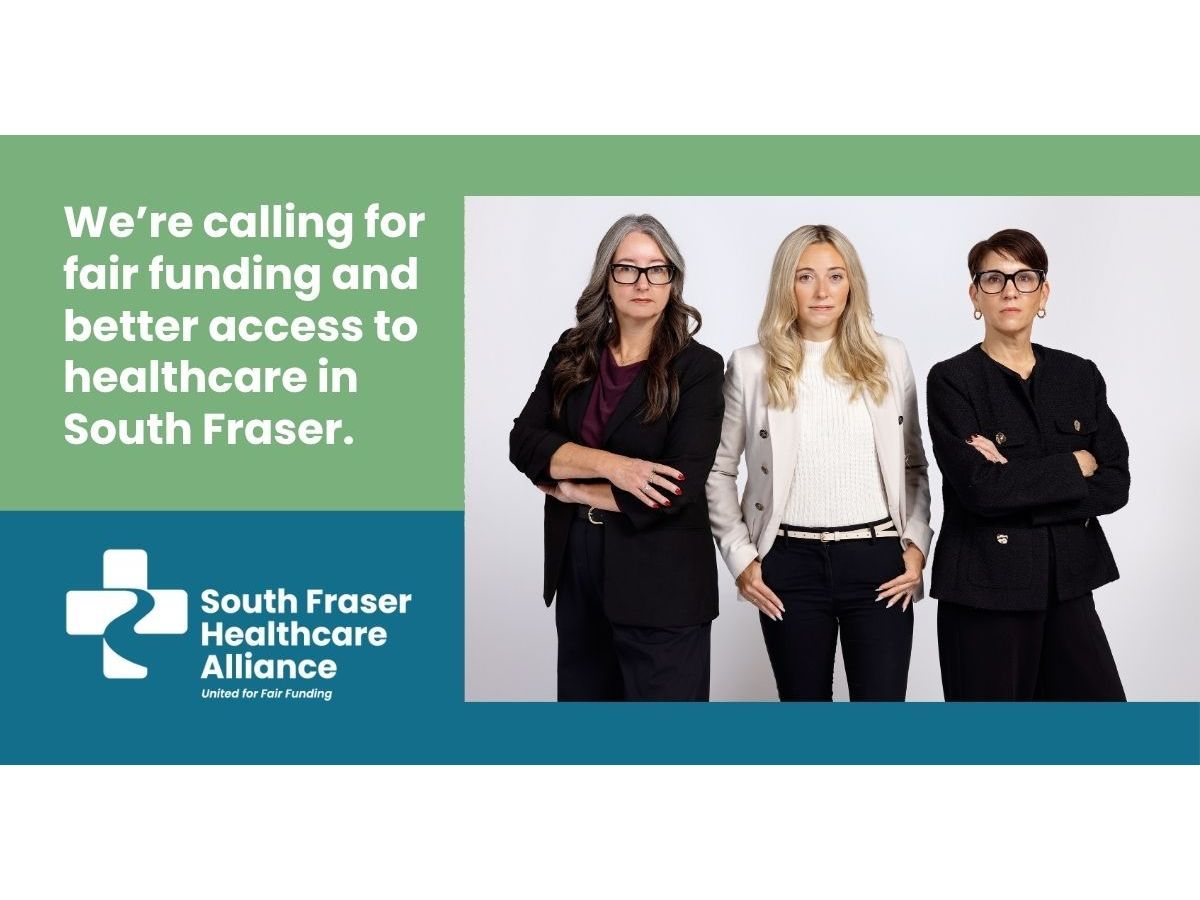 From left to right: Stephanie Beck, CEO, Peace Arch Hospital + Community Health Foundation, Carrisa Basham, Executive Director, Langley Community Health & Hospital Foundation and Lisa Hoglund, CEO, Delta Hospital and Community Health Foundation