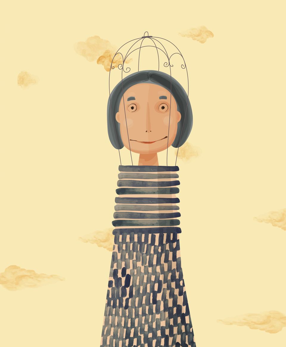 woman trapped in birdcage