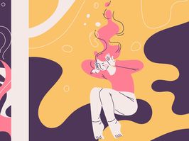 Concept illustrations about depression and mental problems. Vector outline collection with people drown in the sea of sadness. Pink, yellow and purple colors.