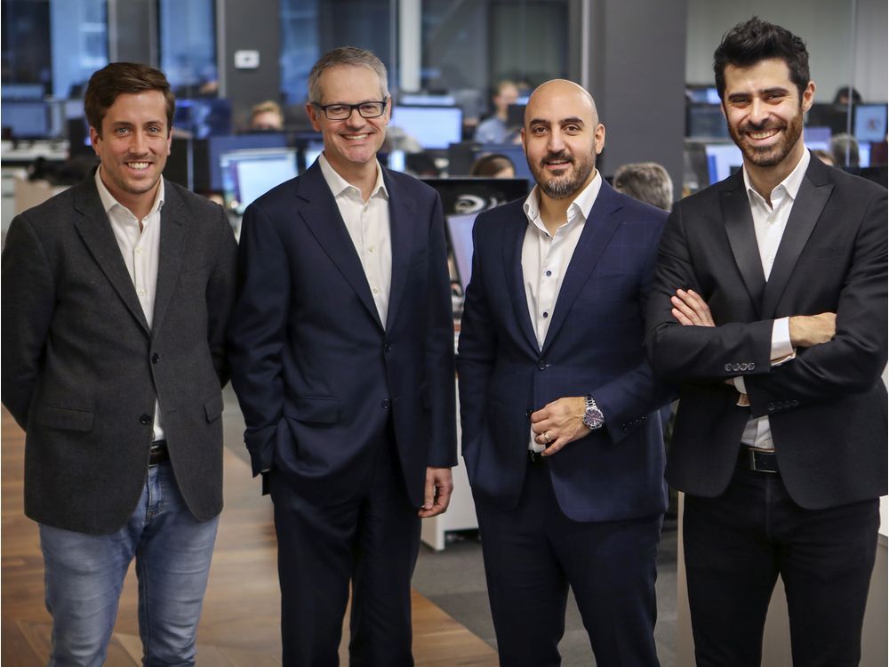 from left: chief financial officer xavier aubut, chief medical officer robert amyot, and co-founders elias farah, ceo, and patrick issid, chief product officer, at medfar software company's montreal office in november.