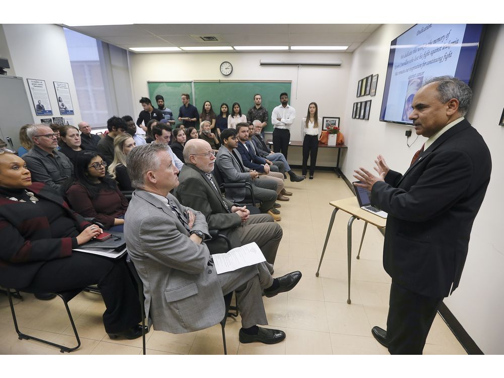 university of windsor biochemistry professor siyaram pandey speaks during a press conference at the school on tuesday, february 18, 2020, regarding his research group and the ongoing project on the anti-cancer effects of dandelion root extract.