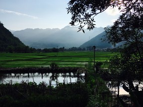 The countryside and rice paddies in Mai Chau, Vietnam are beautiful.