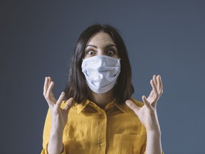 panicked woman wearing mask