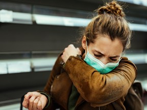 Masks can prevent droplet transmission when you're coughing. But repeated cough cycles means its filter will eventually be damaged.