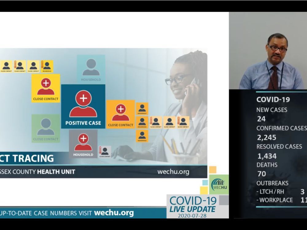 medical officer of health dr. wajid ahmed explains case and contact management during the windsor-essex county health unit's daily covid-19 online news conference on tuesday, july 28, 2020.