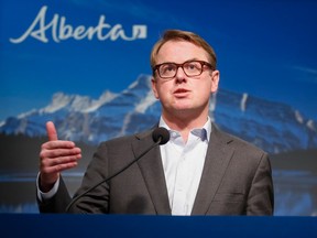 Alberta Minister of Health Tyler Shandro speaks during a press conference in Calgary on Friday, May 29, 2020. A survey by the Alberta Medical Association suggests more than 40 per cent of the province's physicians have at least considered looking for work elsewhere in Canada.