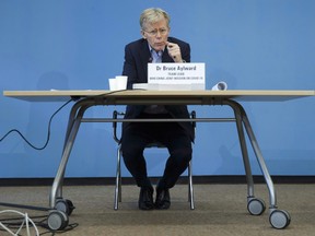 Bruce Aylward, team lead of the WHO-China joint mission on COVID-19, speaks to the media about COVID-19 after returning from China, on Feb. 25, 2020. THE CANADIAN PRESS/Keystone via AP, Salvatore Di Nolfi