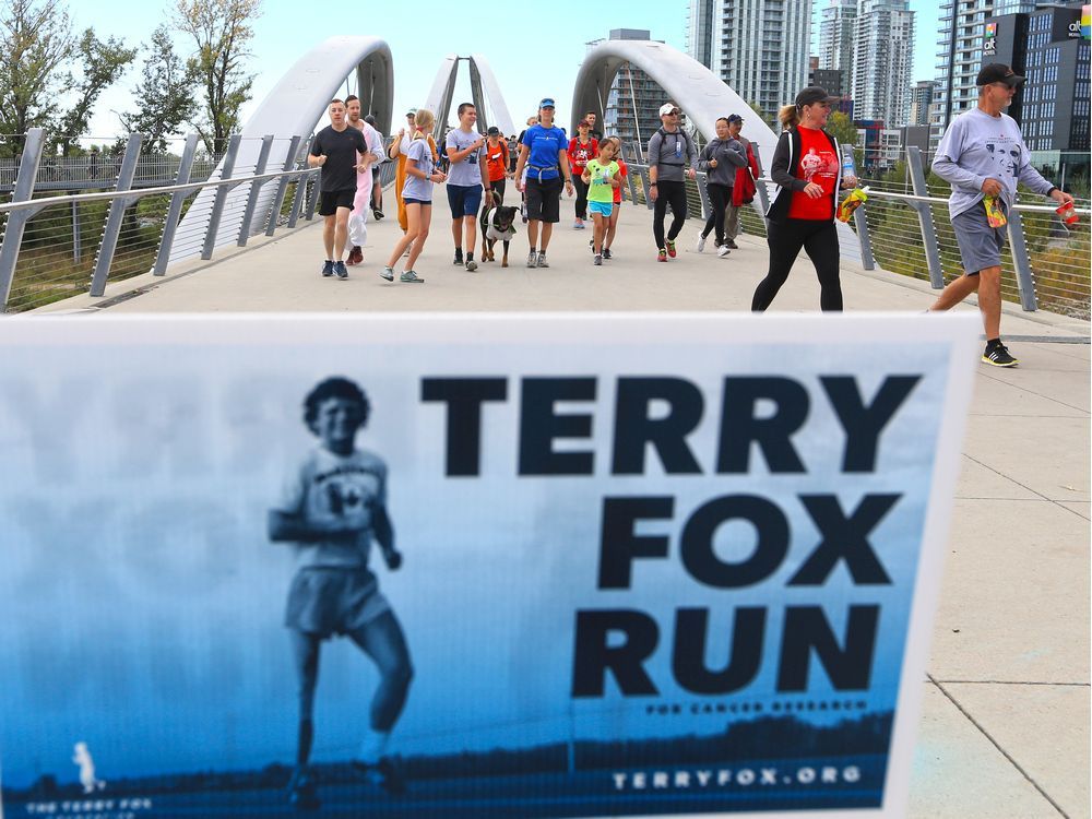 calgarians run over the george c. king bridge as they participated in the 2019 terry fox run along the bow river pathway on sunday september 15, 2019. over $200,000 for cancer research was raised at this year's event. gavin young/postmedia