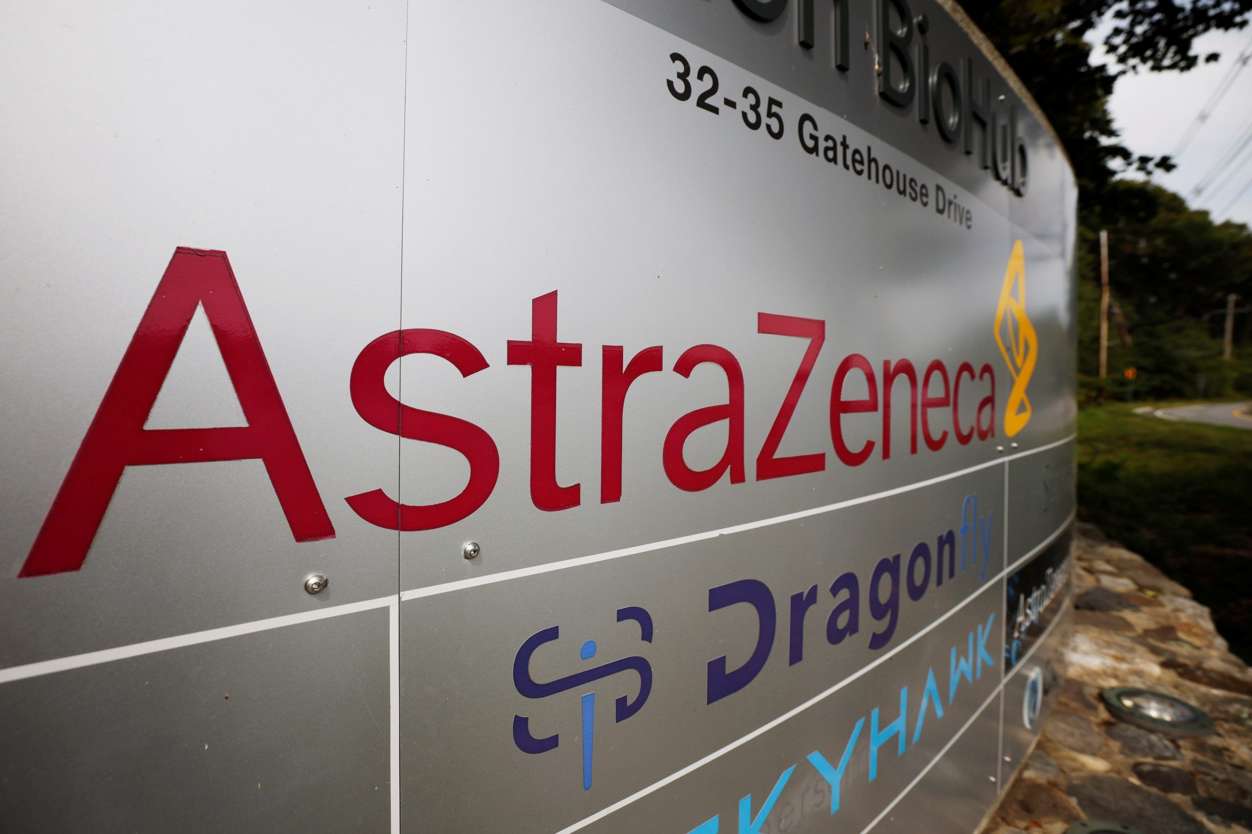 A sign marks an AstraZeneca facility in Waltham, Massachusetts, U.S., September 9, 2020.