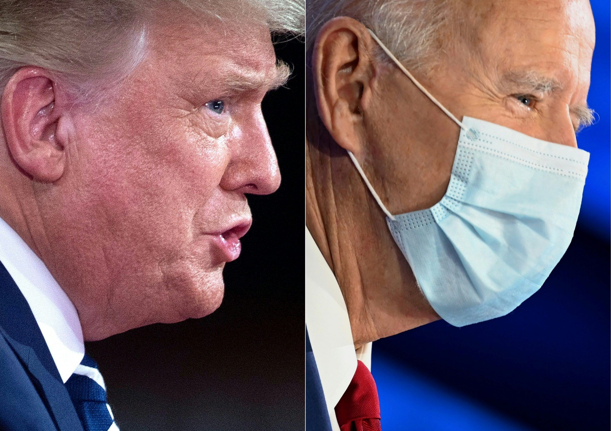 US President Donald Trump and Democratic Presidential candidate and former US Vice President Joe Biden speak at their respective town halls on October 15, 2020.