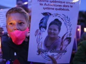 woman at a vigil for Joyce Echaquan