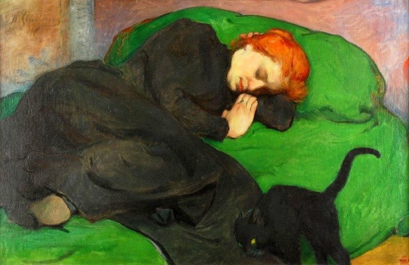 sleeping woman with a cat, 1896, by władysław Ślewiński.