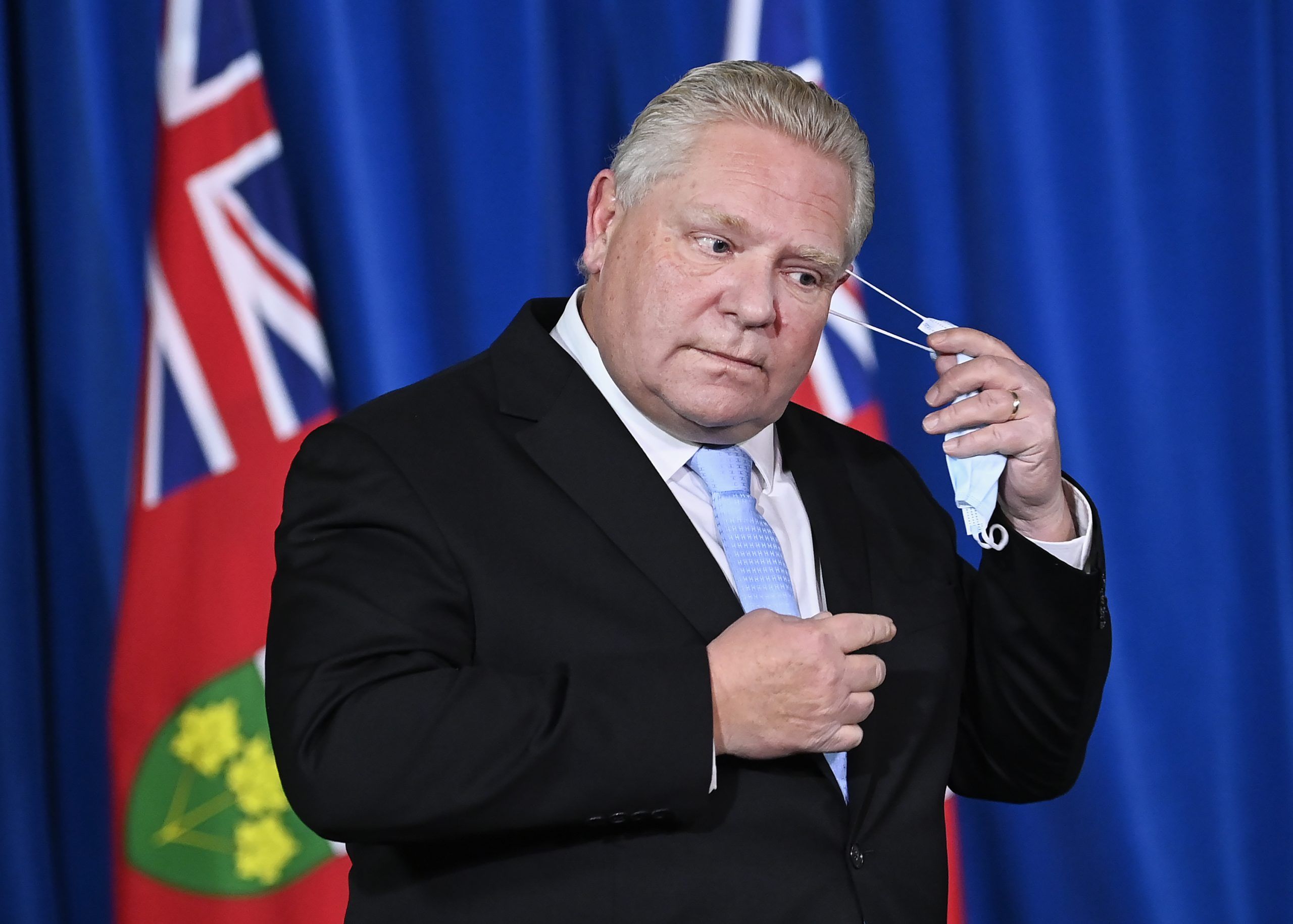 Ontario Premier Doug Ford holds a press conference at Queen's Park during the COVID-19 pandemic in Toronto on Monday, December 21, 2020. 