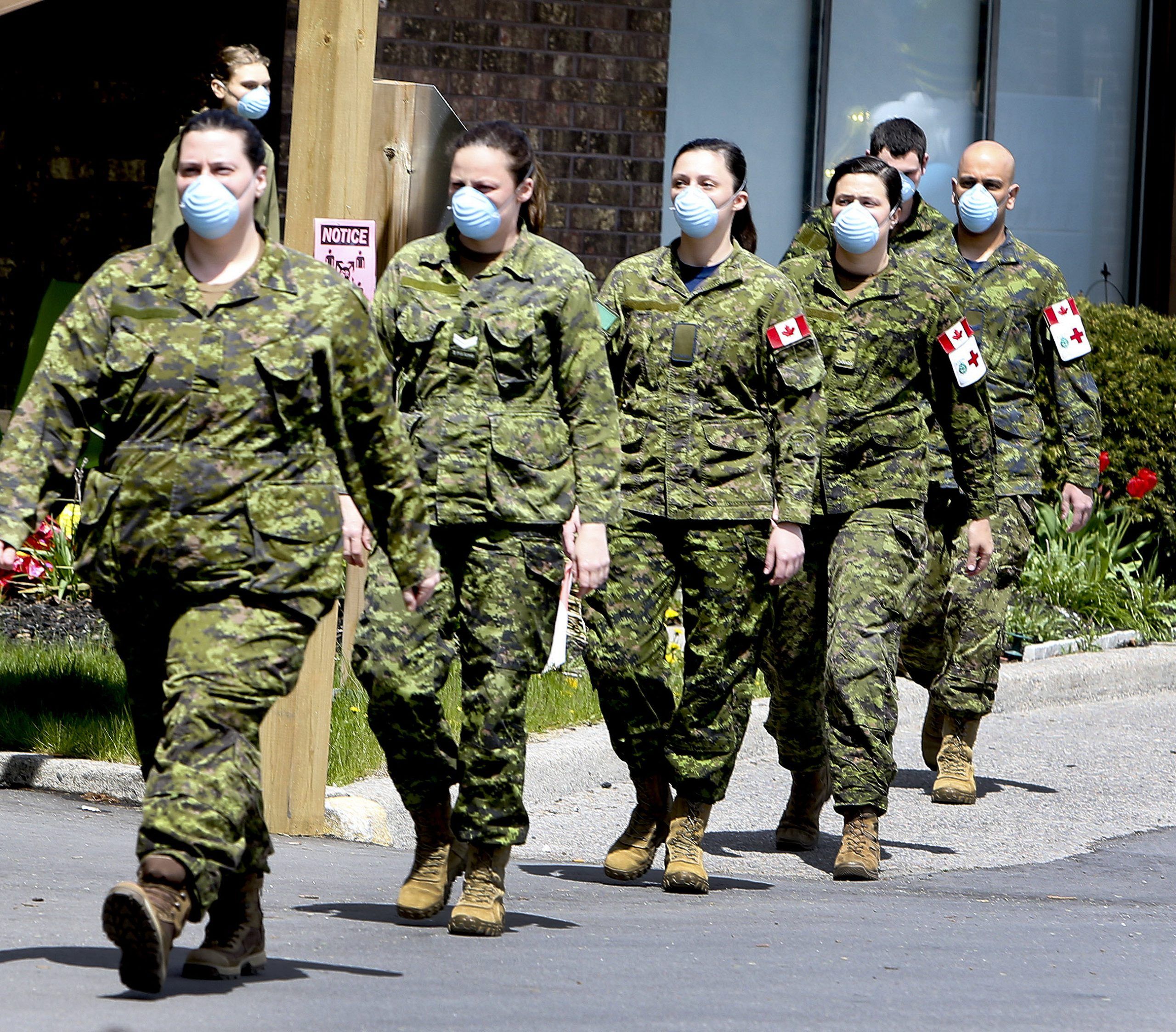 Members of the Canadian Armed Forces in front of Pickering's Orchard Villa long-term care home on Wednesday May 6, 2020. 