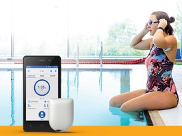 Woman in bathing suit swimming with Insulet insulin pump system