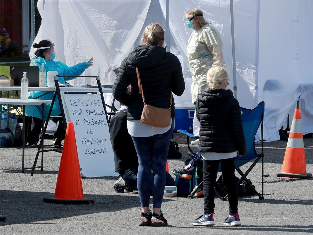 A pop-up COVID-19 testing site at Collège Catholique Franco-Ouest in Nepean is shown in this September 2020 photo.