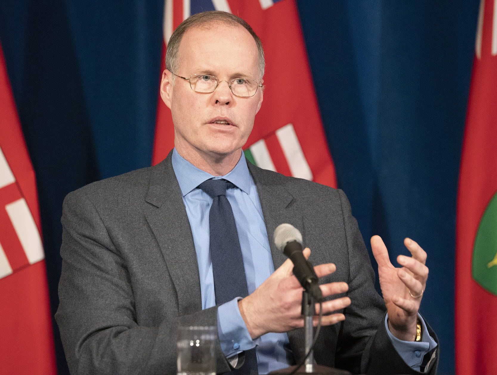 Dr. Adalsteinn Brown, dean of the University of Toronto's Public Health Department, answers questions during a news conference at Queen's Park in Toronto on April 20, 2020.