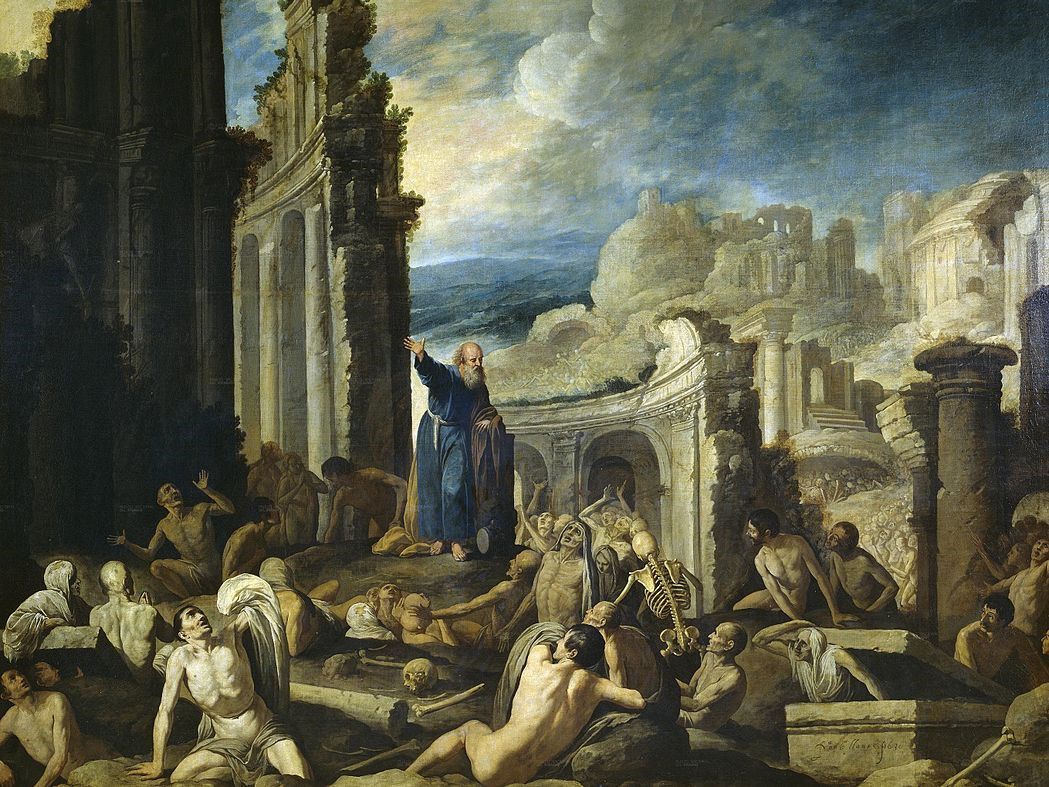 The 1630 painting The Vision of Ezekiel, which depicts the Biblical account of a valley of bones being resurrected into living beings. Physicians in the 1920s would reference Ezekiel in describing the effects of insulin.
