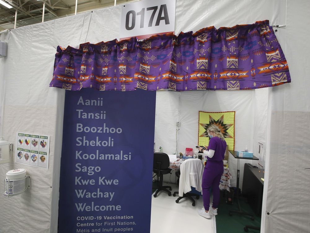 a designated vaccination area for indigenous individuals is shown at the st. clair college sportsplex mass vaccination site on monday, may 10, 2021.