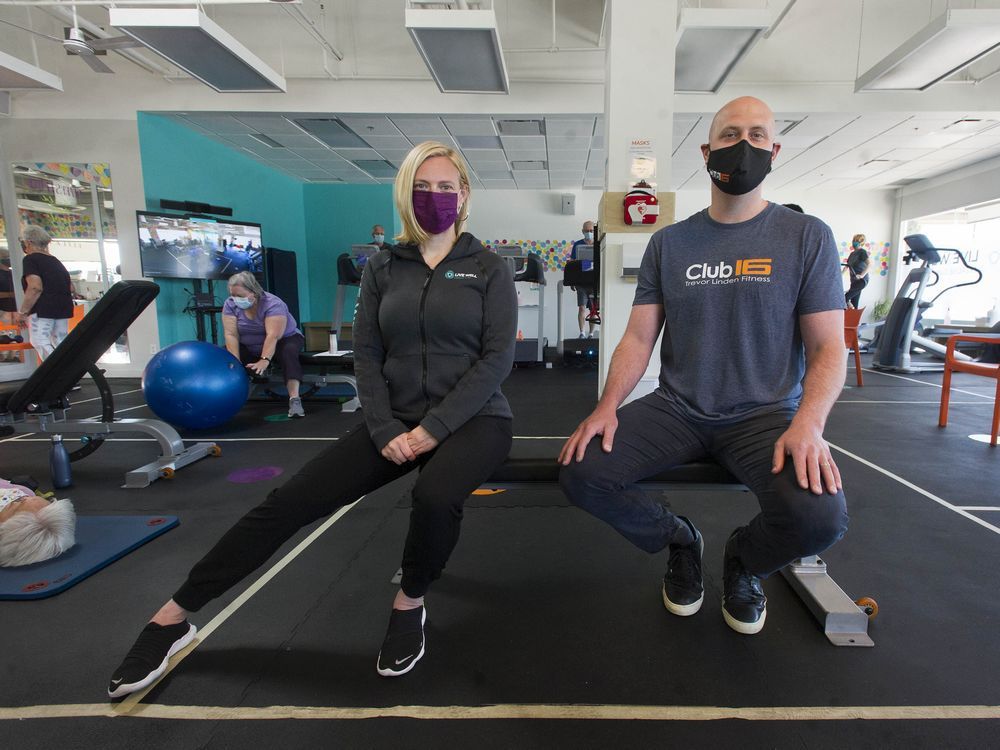 sara hodson, ceo of live well exercise clinic, and carl ulmer, director of operations for club 16 trevor linden fitness, at live well saturday, may 29, 2021.