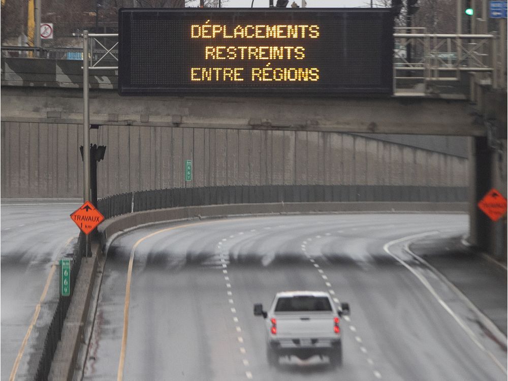 light traffic is seen on decarie expressway in montreal, on tuesday, april 21, 2020.