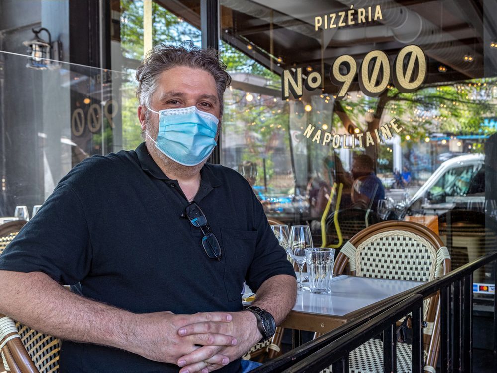 pizzeria 900 owner patrice tremblay at his terrasse in montreal on monday june 7, 2021, as montreal restaurants were allowed to reopen indoor dining rooms.