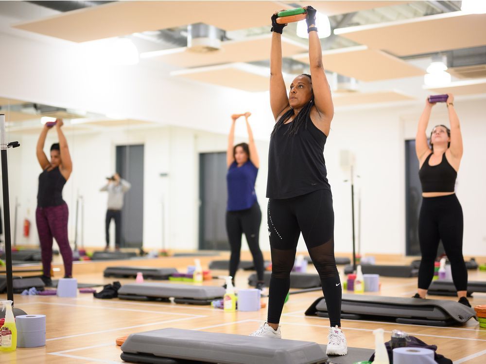 a group takes part in a high-energy barbell class at an indoor group exercise studio at park road pools &amp; fitness on may 17, 2021 in london, england. when b.c. begins step 2 of its restart plan on tuesday, indoor high-intensity group exercises will once again be permitted, albeit with reduced capacity.