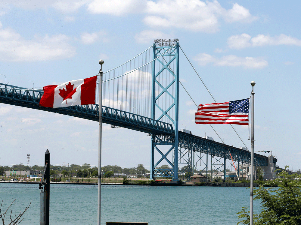 the international border crossing between canada and the united states at the ambassador bridge in windsor, ontario.