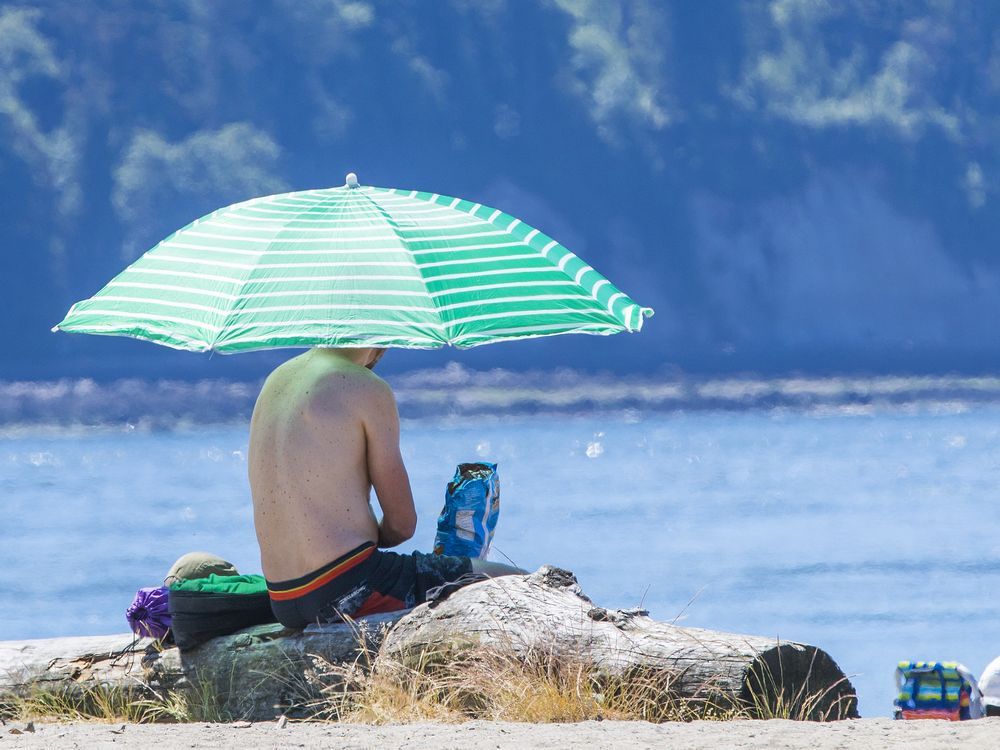 an umbrella was a must have accessory at ambleside beach in west vancouver on saturday.