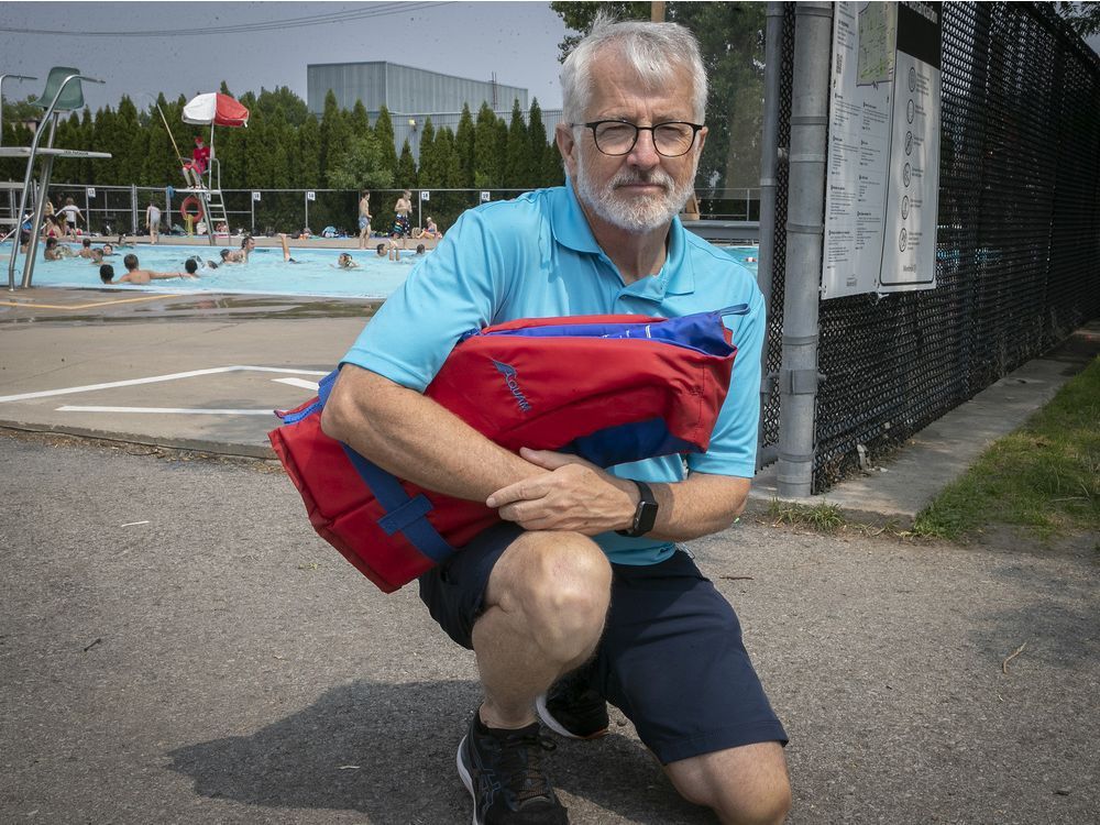 raynald hawkins, the general manager of quebec's société de sauvetage, next to the maisonneuve pool on monday july 19, 2021. the pool was the site of a drowning over the weekend.