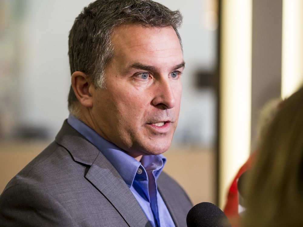 saskatchewan teachers' federation president patrick maze speaks to reporters in saskatoon on march 9, 2020.