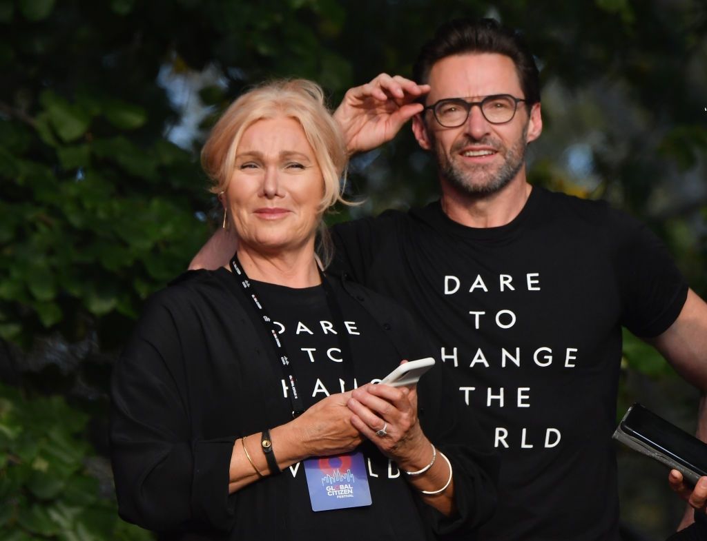 Australian actress Deborra-Lee Furness and husband actor Hugh Jackman look on onstage at the 2019 Global Citizen Festival: Power The Movement in Central Park in New York on Sept. 28, 2019.
