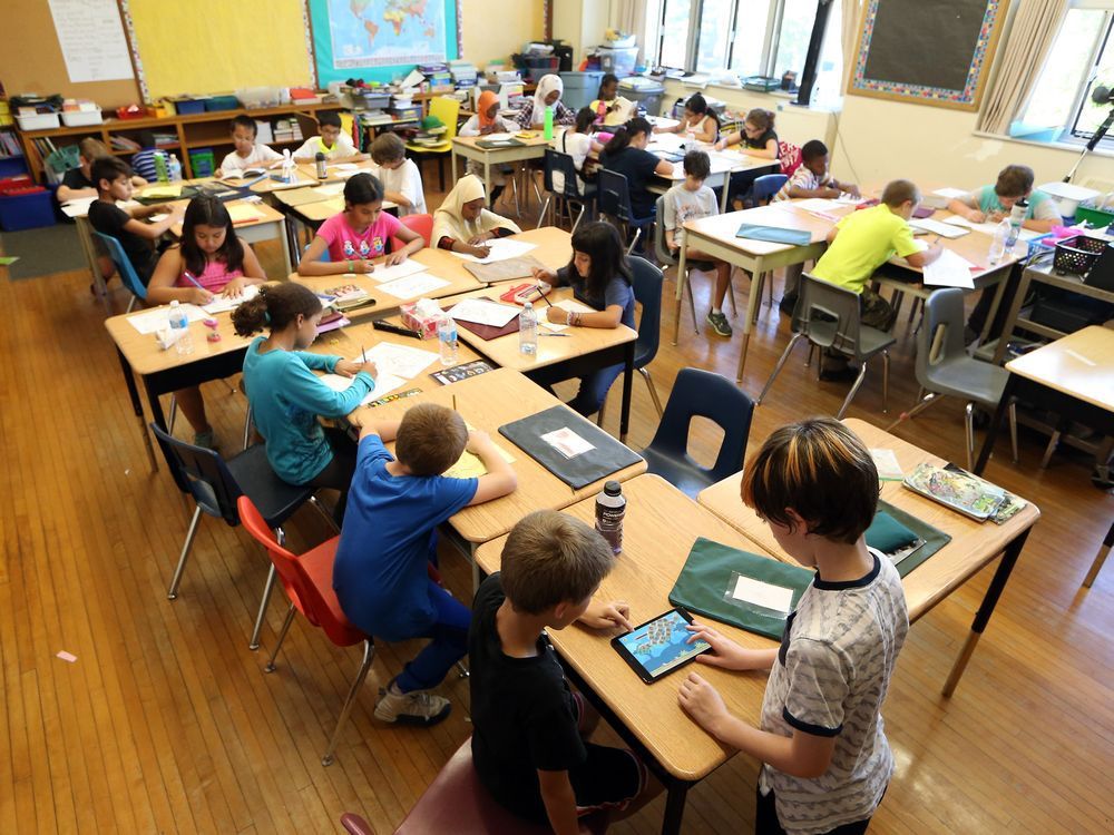 a grade 5-6 split class is seen at marlborough elementary school in this 2017 file photo. the fourth wave of covid-19 is beginning in parts of canada and "we expect cases to be concentrated largely in younger, unvaccinated people," says dr. theresa tam, canada's chief public health officer.