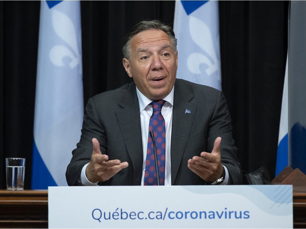 quebec premier francois legault speaks during a news conference on the covid-19 pandemic, tuesday aug. 17, 2021 at the legislature in quebec city.