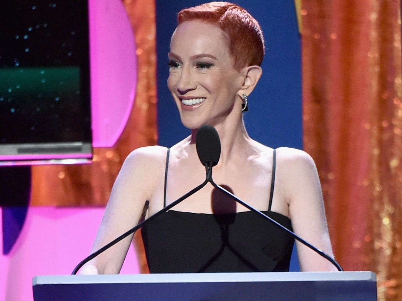 Comedian Kathy Griffin speaks onstage during the 2018 Writers Guild Awards L.A. Ceremony at The Beverly Hilton Hotel on February 11, 2018 in Beverly Hills, California. 