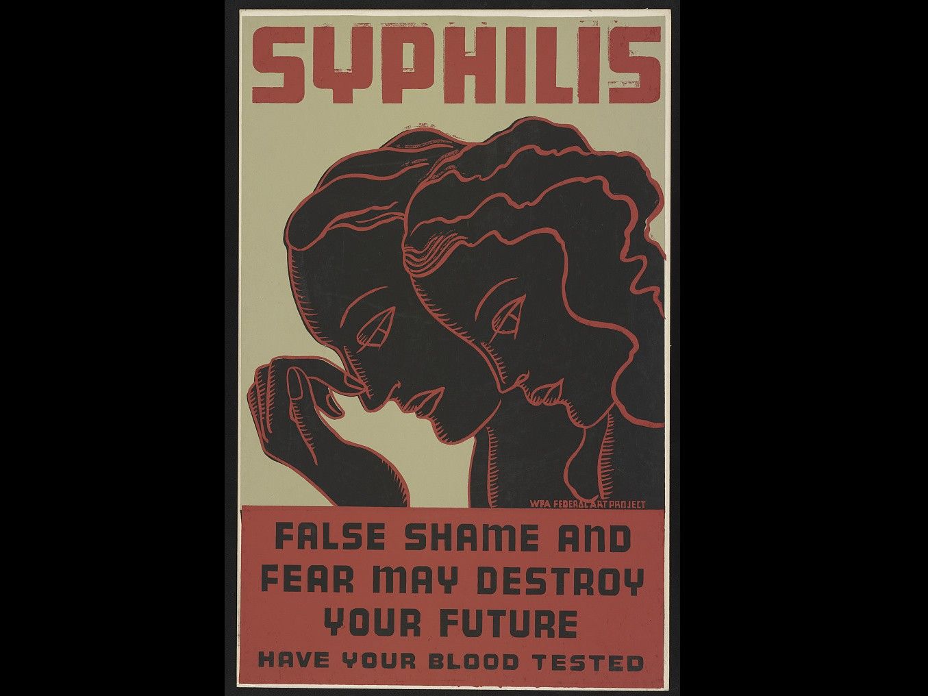 A WPA Federal Art Project poster on syphilis from 1938. Rates in Alberta have shot-up to numbers not seen since the 1940s.