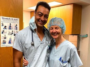 Dr. Estello Nap Hill with his mother nurse Dee Nap at St. Paul's Hospital.