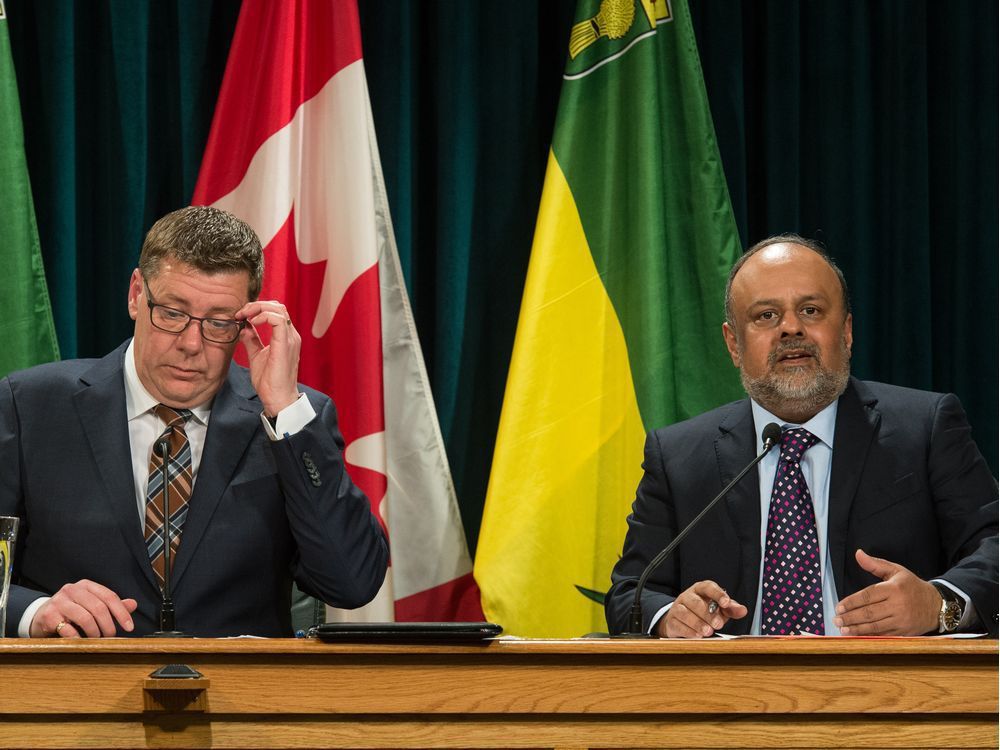 Premier Scott Moe and chief medical health officer Dr. Saqib Shahab