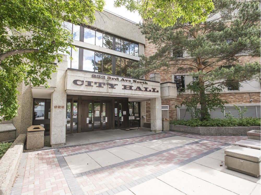 the third avenue entrance to saskatoon city hall is seen in this photo taken in saskatoon, sk on wednesday, june 10, 2020.