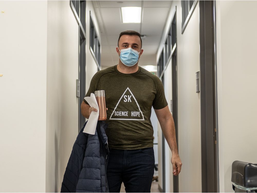 intensive care specialist dr. hassan masri arrives at merlis belsher arena to become the third person in saskatoon to receive the pfizer covid-19 vaccine. photo taken in saskatoon, sk on tuesday, dec. 22, 2020.