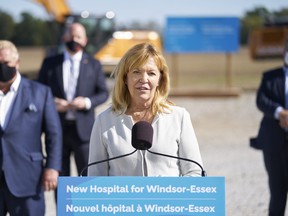 Ontario’s Minister of Health Christine Elliott makes an announcement for the funding of a new hospital in Windsor on Monday, October 18, 2021.