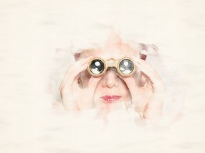 watercolour woman with bioculars