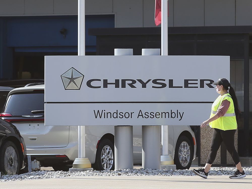 a worker is shown at the stellantis windsor assembly plant on thursday, october 14, 2021. canada's automakers have decided on a mandatory vaccination policy across the board.