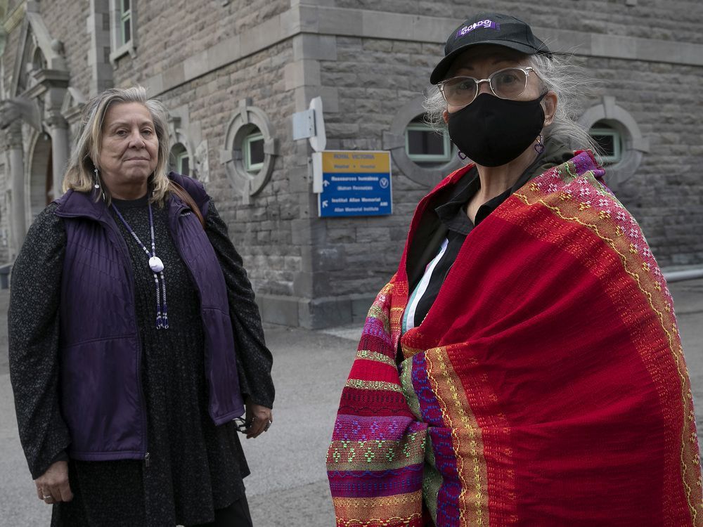 kawenaa, left, and kahentinetha are members of the mohawk mothers group. the group is demanding a forensic and archeological investigation of the old royal victoria hospital site, which they say contains remains of a precolonial iroquoian village, and may contain unmarked graves.