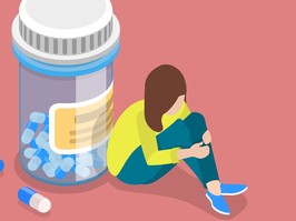 3D Isometric Flat Vector Conceptual Illustration of Painkiller Addiction, Using Antidepressants to Get Through a Difficult Time.