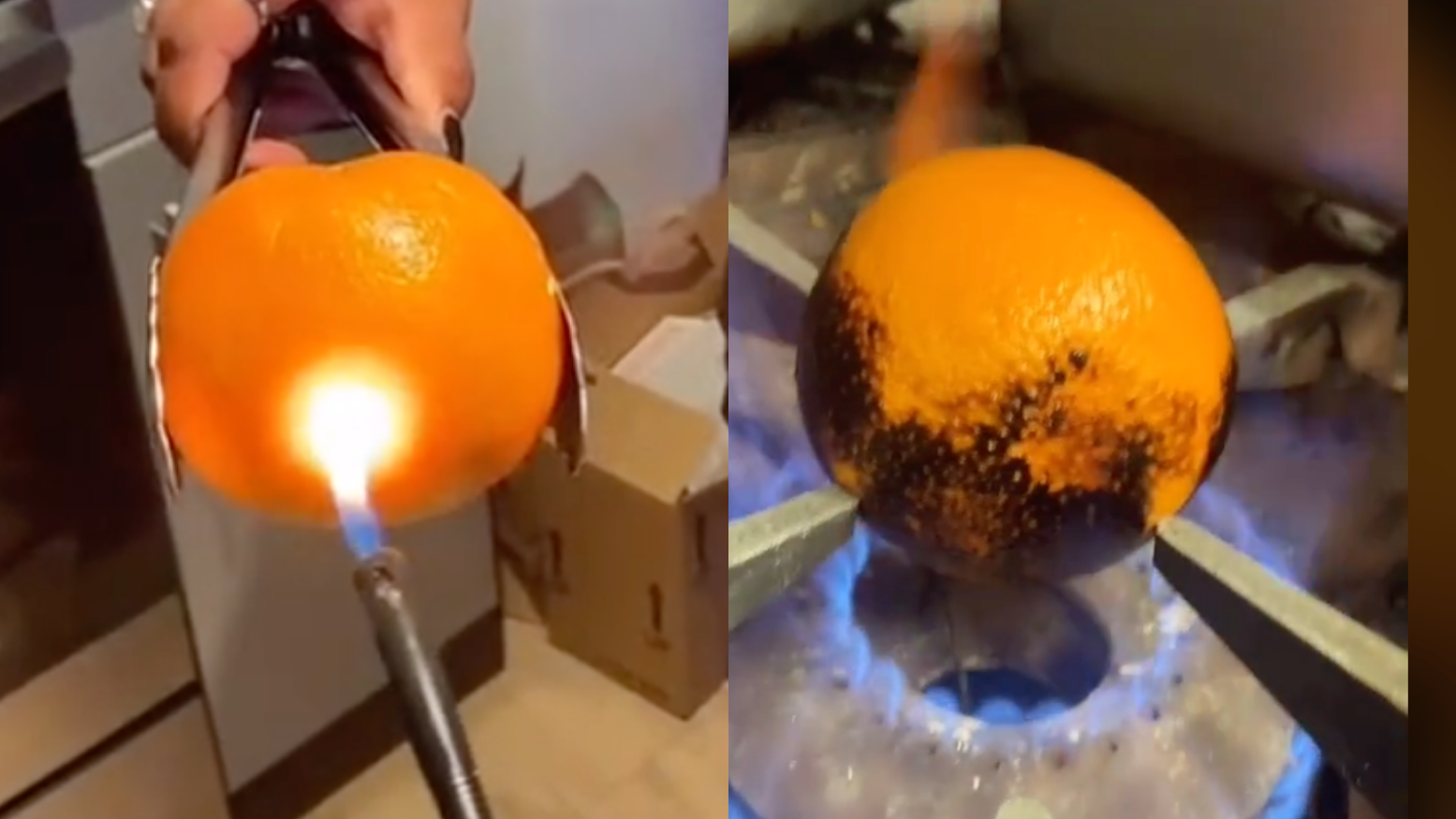 TikTok users who lost their ability to taste are burning oranges as a way to help. (@katie.kotlowski and @toosmxll via TikTok)