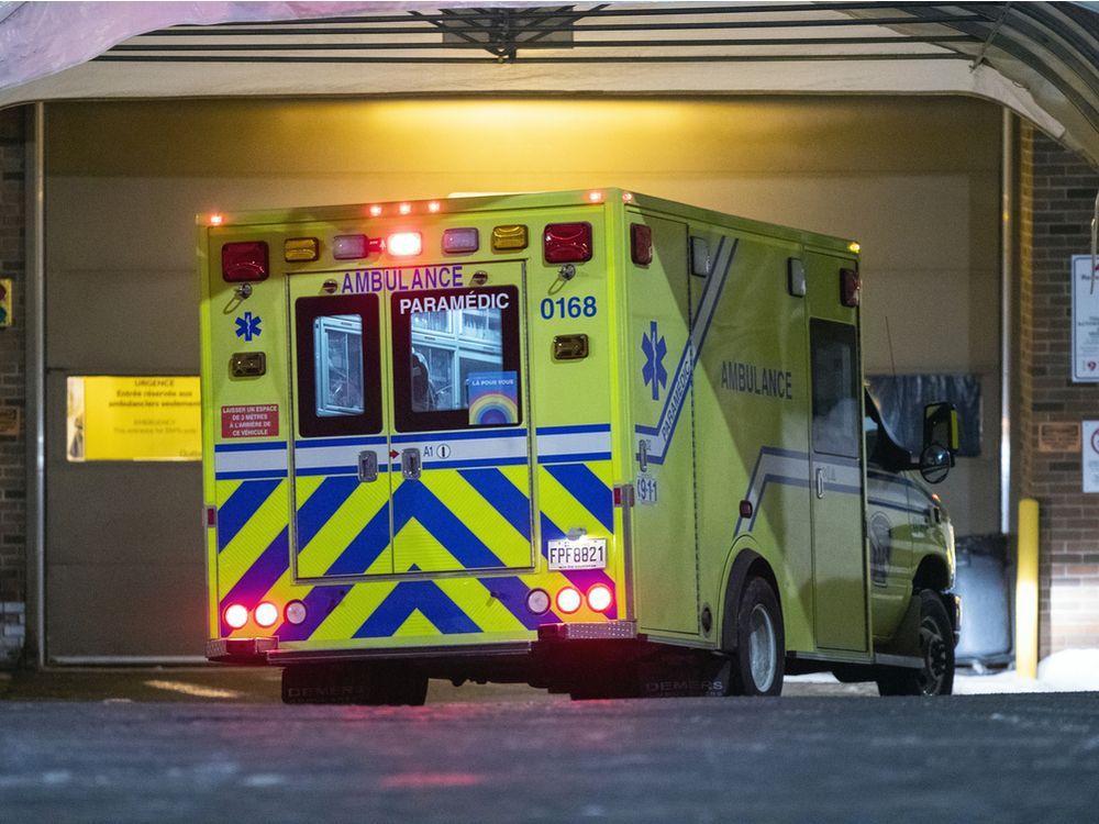 an ambulance pulls into a quebec emergency department.