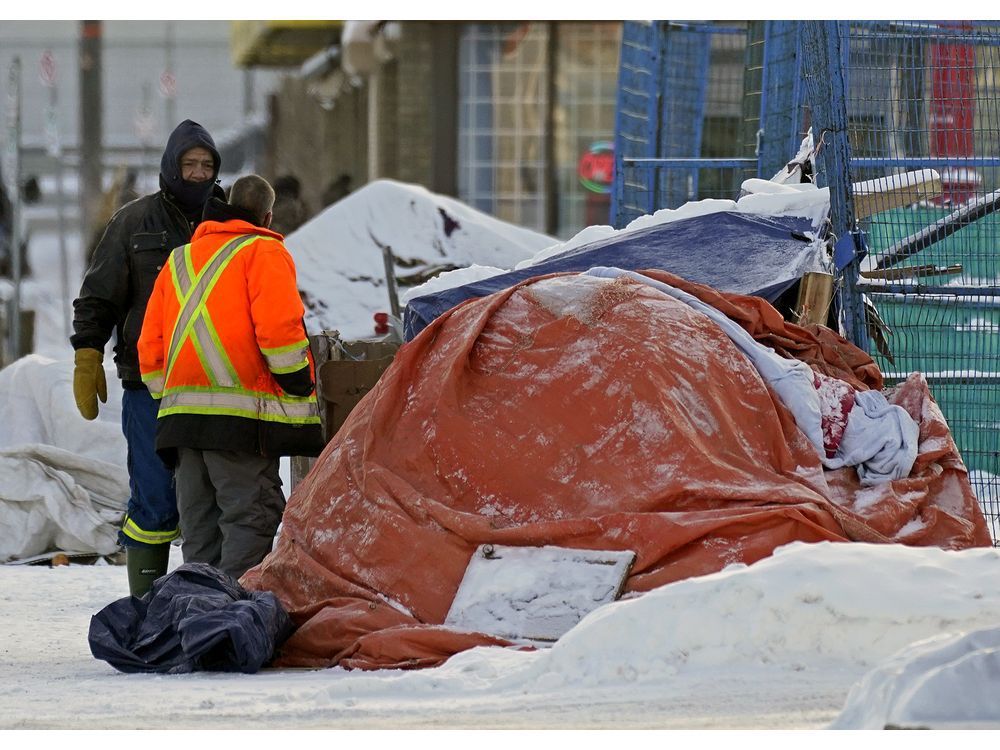 a homeless encampment on 100 street near 106 avenue in edmonton on wednesday, dec. 29, 2021.