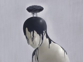 Surreal scene of sad and depression human illustration, alone, loneliness, emotional concept, fantasy painting, art